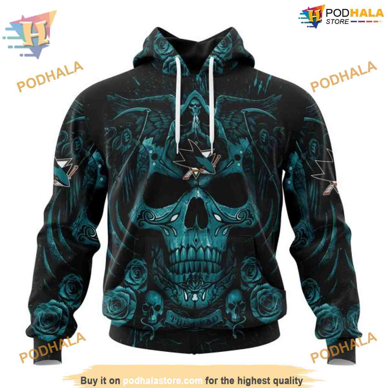 Custom NHL San Jose Sharks Hoodie 3D, Design With Skull Art Shirt Custom NHL San Jose Sharks Hoodie 3D, Design With Skull Art Shirt