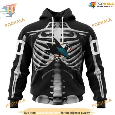 Custom NHL San Jose Sharks Hoodie 3D, Skeleton Costume For Halloween Shirt