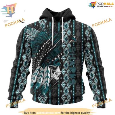 Custom NHL San Jose Sharks Hoodie 3D, Skull Native Design Shirt
