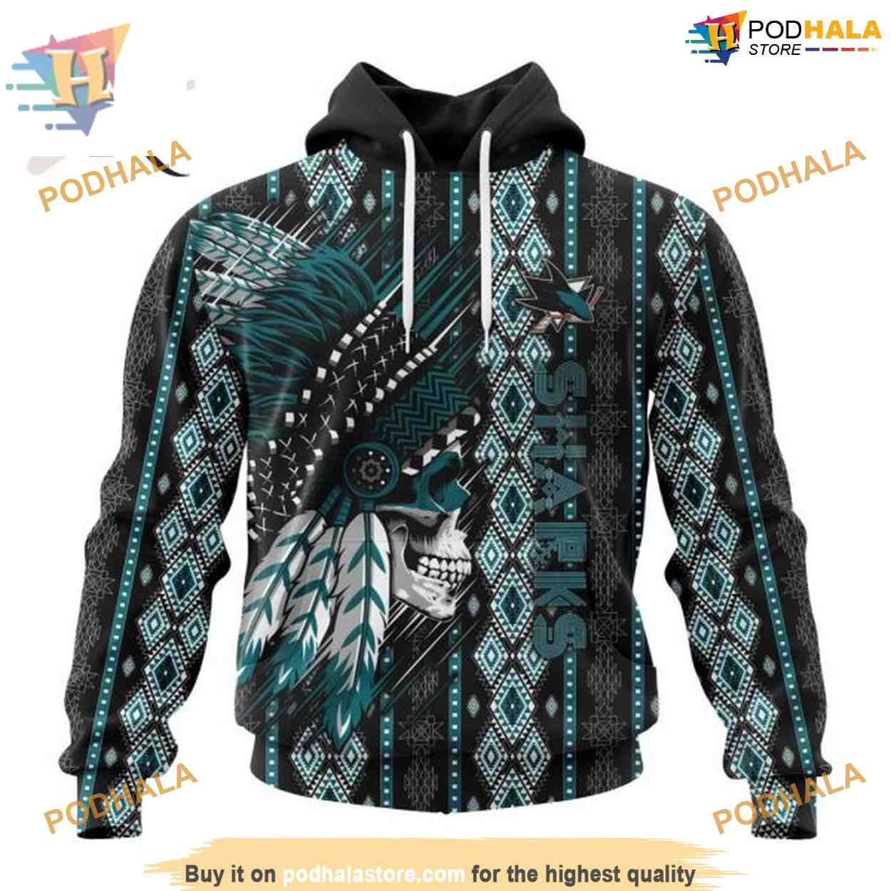 Custom NHL San Jose Sharks Hoodie 3D, Skull Native Design Shirt Custom NHL San Jose Sharks Hoodie 3D, Skull Native Design Shirt