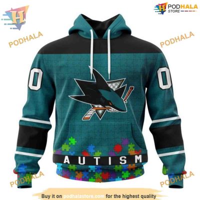 Custom NHL San Jose Sharks Hoodie 3D, Unisex Hockey Fights Against Autism Shirt