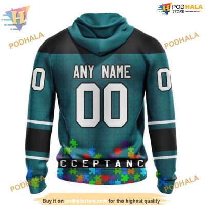 Custom NHL San Jose Sharks Hoodie 3D, Unisex Hockey Fights Against Autism Shirt