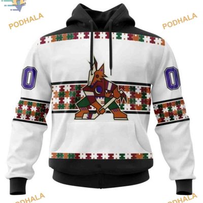 Custom Name And Number Autism Awareness NHL Arizona Coyotes Hoodie 3D, Arizona Coyotes