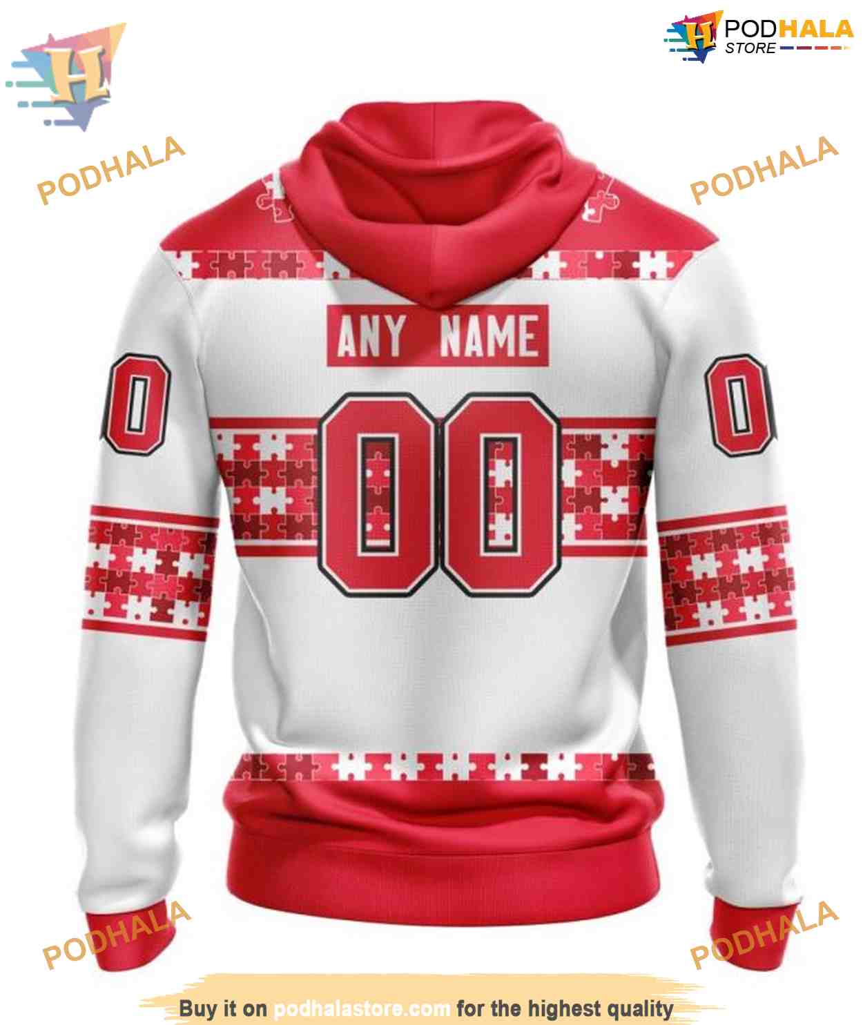 Custom Name And Number Autism Awareness NHL Detroit Red Wings Hoodie 3D Custom Name And Number Autism Awareness NHL Detroit Red Wings Hoodie 3D