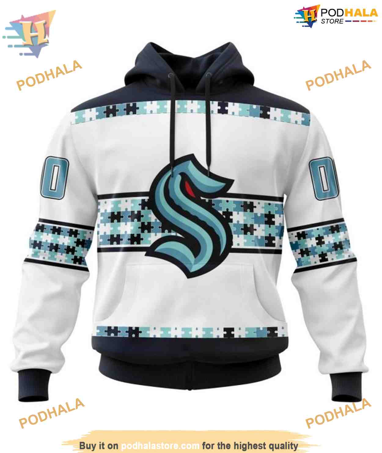 Custom Name And Number Autism Awareness NHL Seattle Kraken Hoodie 3D Custom Name And Number Autism Awareness NHL Seattle Kraken Hoodie 3D