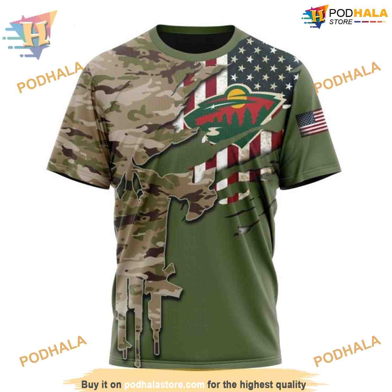 Custom Name And Number Camo Skull Design NHL Minnesota Wild Hoodie 3D Custom Name And Number Camo Skull Design NHL Minnesota Wild Hoodie 3D