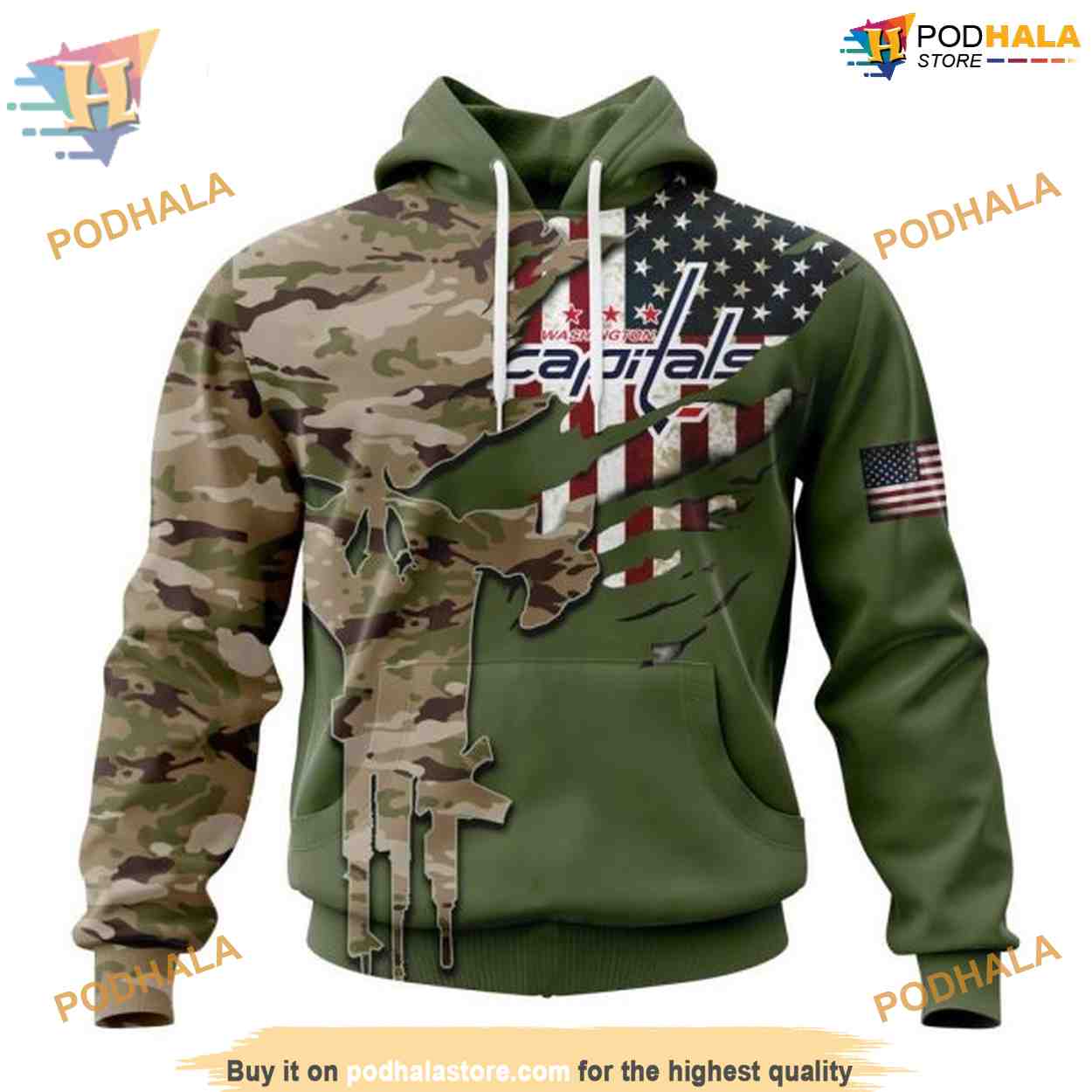 Custom Name And Number Camo Skull Design NHL Washington Capitals Hoodie 3D Custom Name And Number Camo Skull Design NHL Washington Capitals Hoodie 3D