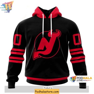 Custom New Jersey Devils 3D Hoodie, Blackout Theme, Unique NHL Apparel
