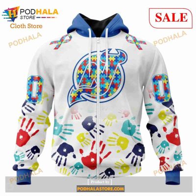 Custom New Jersey Devils Autism Awareness Design NHL Hoodie 3D