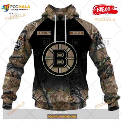 Custom NHL Boston Bruins Hunting Camouflage Design Hoodie Sweatshirt Shirt 3D