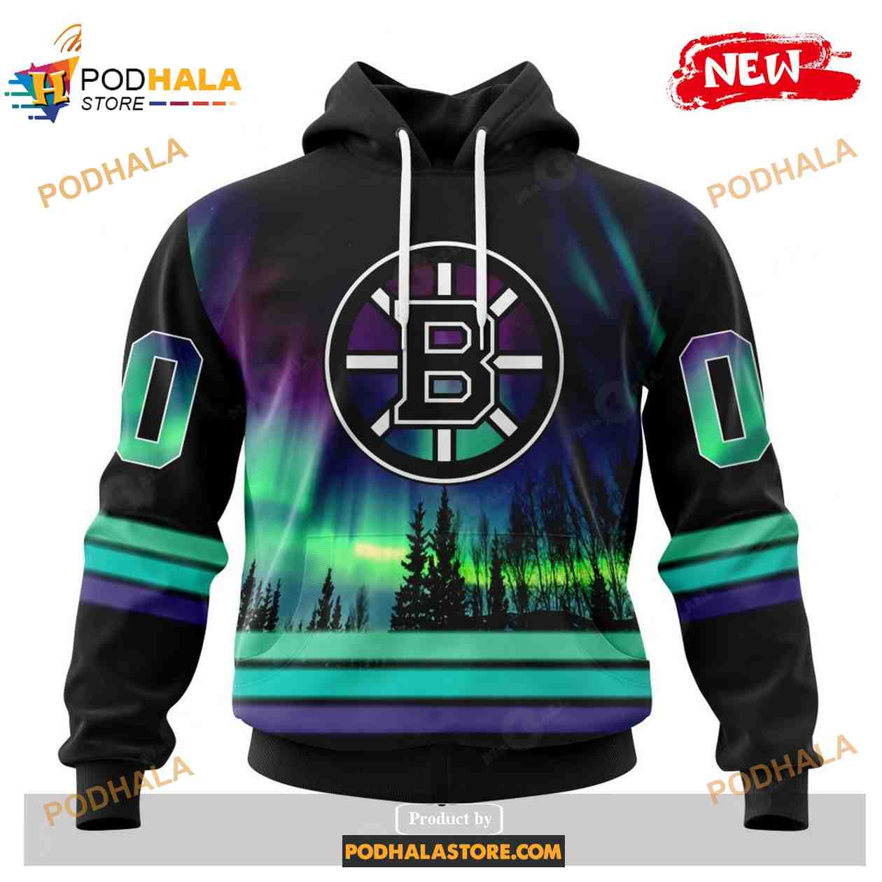 Custom NHL Boston Bruins With Northern Lights Shirt Hoodie 3D Custom NHL Boston Bruins With Northern Lights Shirt Hoodie 3D