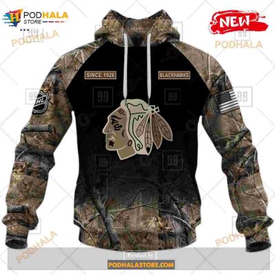 Custom NHL Chicago Blackhawks Hunting Camouflage Design Hoodie Sweatshirt Shirt 3D