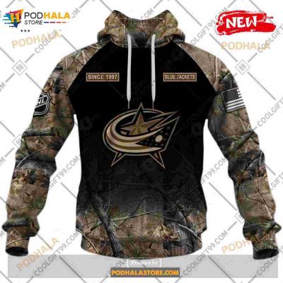 Custom NHL Columbus Blue Jackets Hunting Camouflage Design Hoodie Sweatshirt Shirt 3D