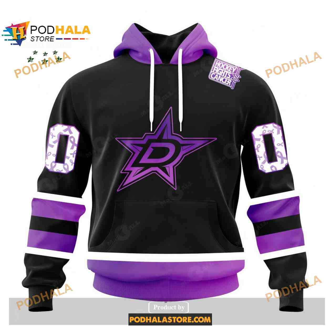 Custom NHL Dallas Stars Black Hockey Fights Cancer Shirt Hoodie 3D Custom NHL Dallas Stars Black Hockey Fights Cancer Shirt Hoodie 3D