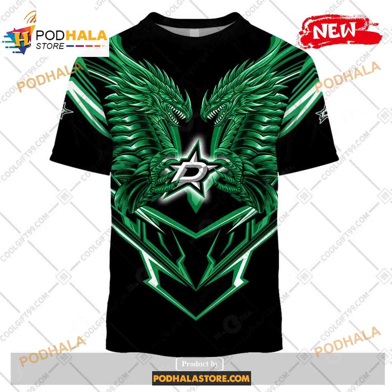 Custom NHL Dallas Stars Dragon Design Shirt Hoodie 3D Custom NHL Dallas Stars Dragon Design Shirt Hoodie 3D