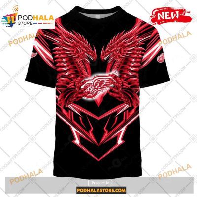 Custom NHL Detroit Red Wings Dragon Design Shirt Hoodie 3D