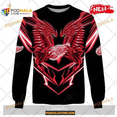Custom NHL Detroit Red Wings Dragon Design Shirt Hoodie 3D