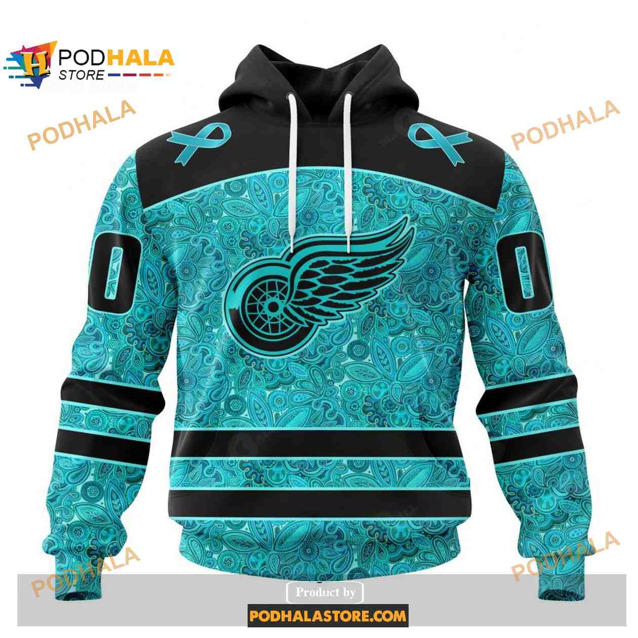 Custom NHL Detroit Red Wings Fight Ovarian Cancer Shirt Hoodie 3D Custom NHL Detroit Red Wings Fight Ovarian Cancer Shirt Hoodie 3D