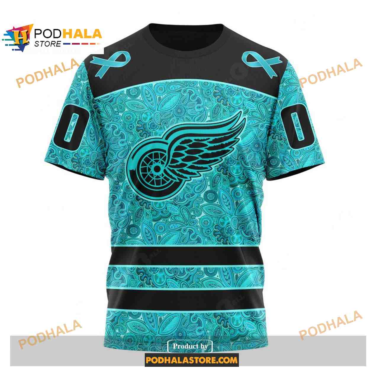 Custom NHL Detroit Red Wings Fight Ovarian Cancer Shirt Hoodie 3D Custom NHL Detroit Red Wings Fight Ovarian Cancer Shirt Hoodie 3D