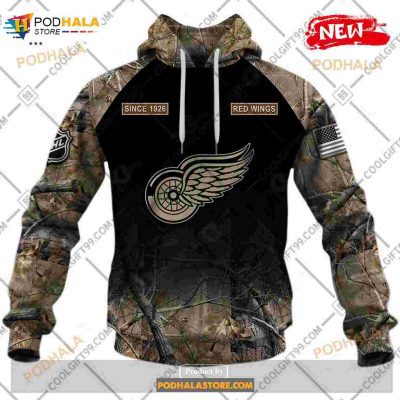 Custom NHL Detroit Red Wings Hunting Camouflage Design Hoodie Sweatshirt Shirt 3D