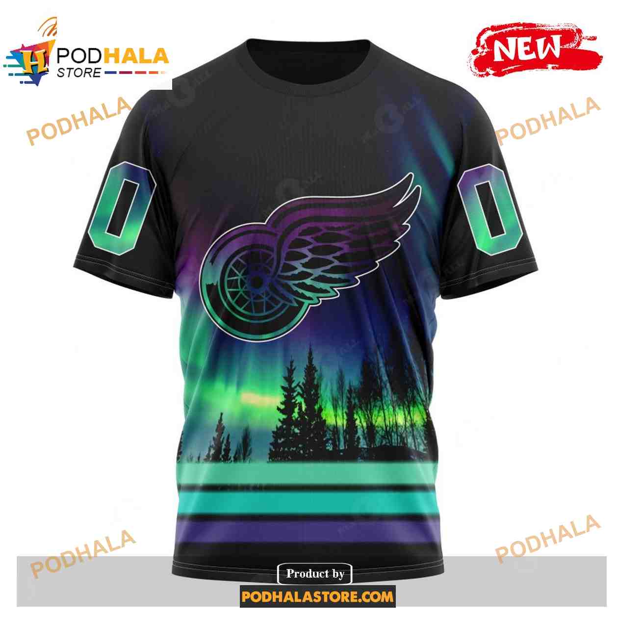 Custom NHL Detroit Red Wings With Northern Lights Shirt Hoodie 3D Custom NHL Detroit Red Wings With Northern Lights Shirt Hoodie 3D