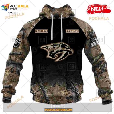 Custom NHL Nashville Predators Hunting Camouflage Design Hoodie Sweatshirt Shirt 3D