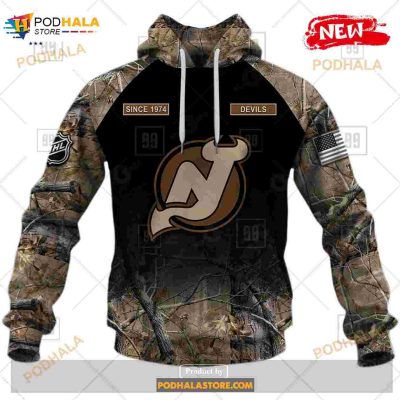Custom NHL New Jersey Devils Hunting Camouflage Design Hoodie Sweatshirt Shirt 3D