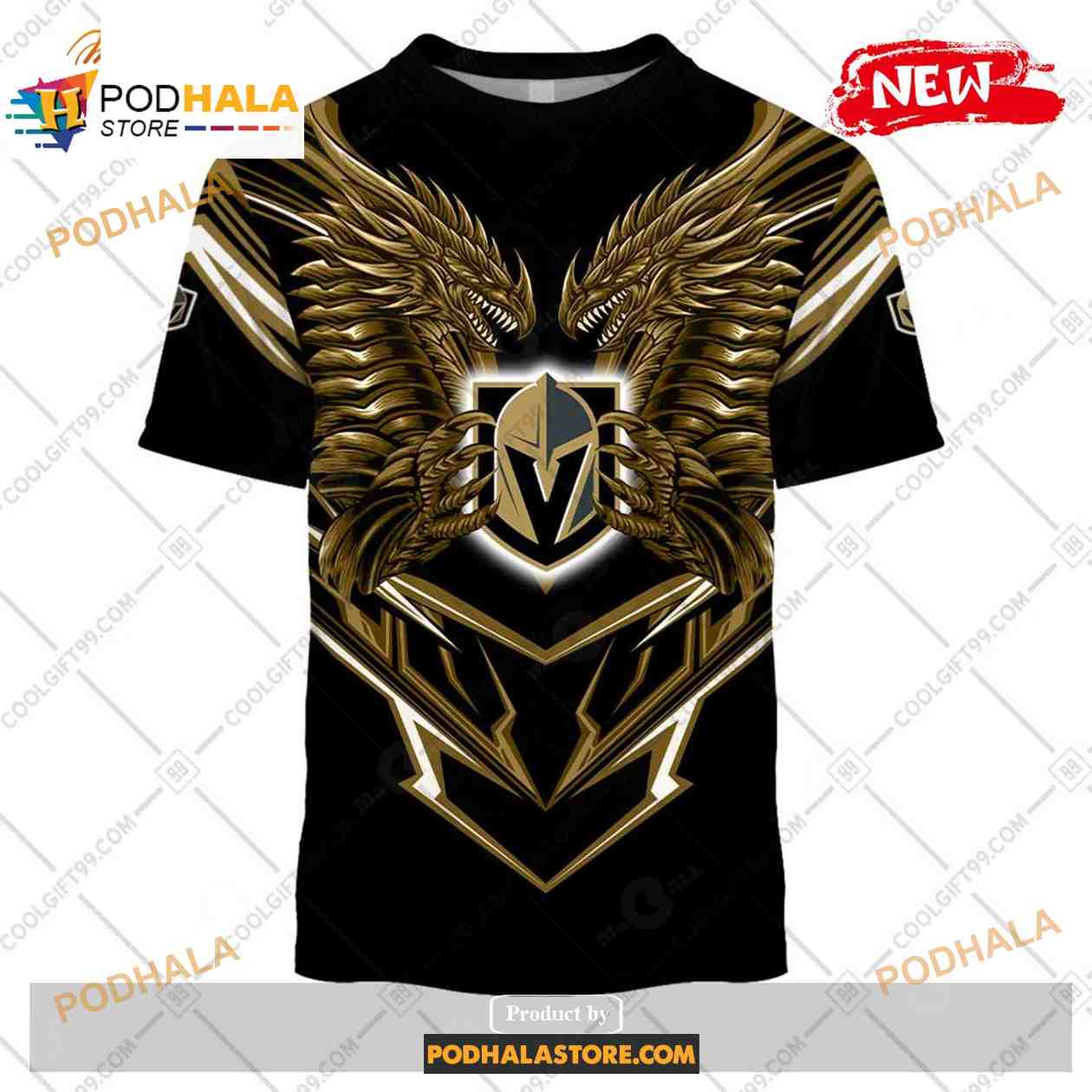 Custom NHL Vegas Golden Knights Dragon Design Shirt Hoodie 3D Custom NHL Vegas Golden Knights Dragon Design Shirt Hoodie 3D
