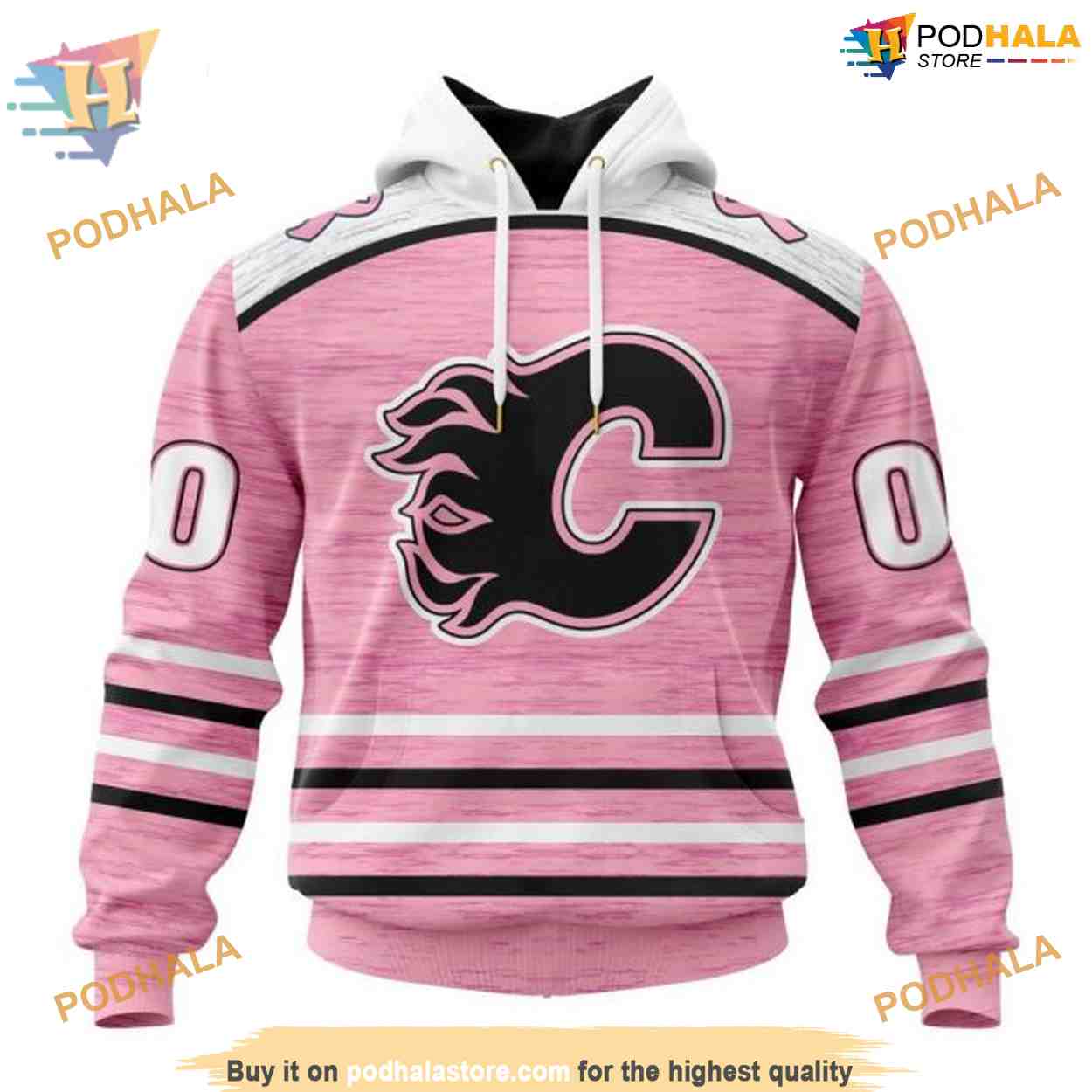 Custom Pink Fight Breast Cancer Design NHL Calgary Flames Hoodie 3D Custom Pink Fight Breast Cancer Design NHL Calgary Flames Hoodie 3D