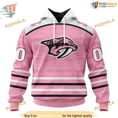Custom Pink Fight Breast Cancer Design NHL Nashville Predators Hoodie 3D
