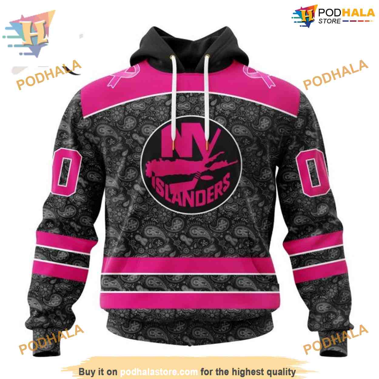 Custom Pink In The Rink Fight Breast Cancer NHL New York Islanders Hoodie 3D Custom Pink In The Rink Fight Breast Cancer NHL New York Islanders Hoodie 3D