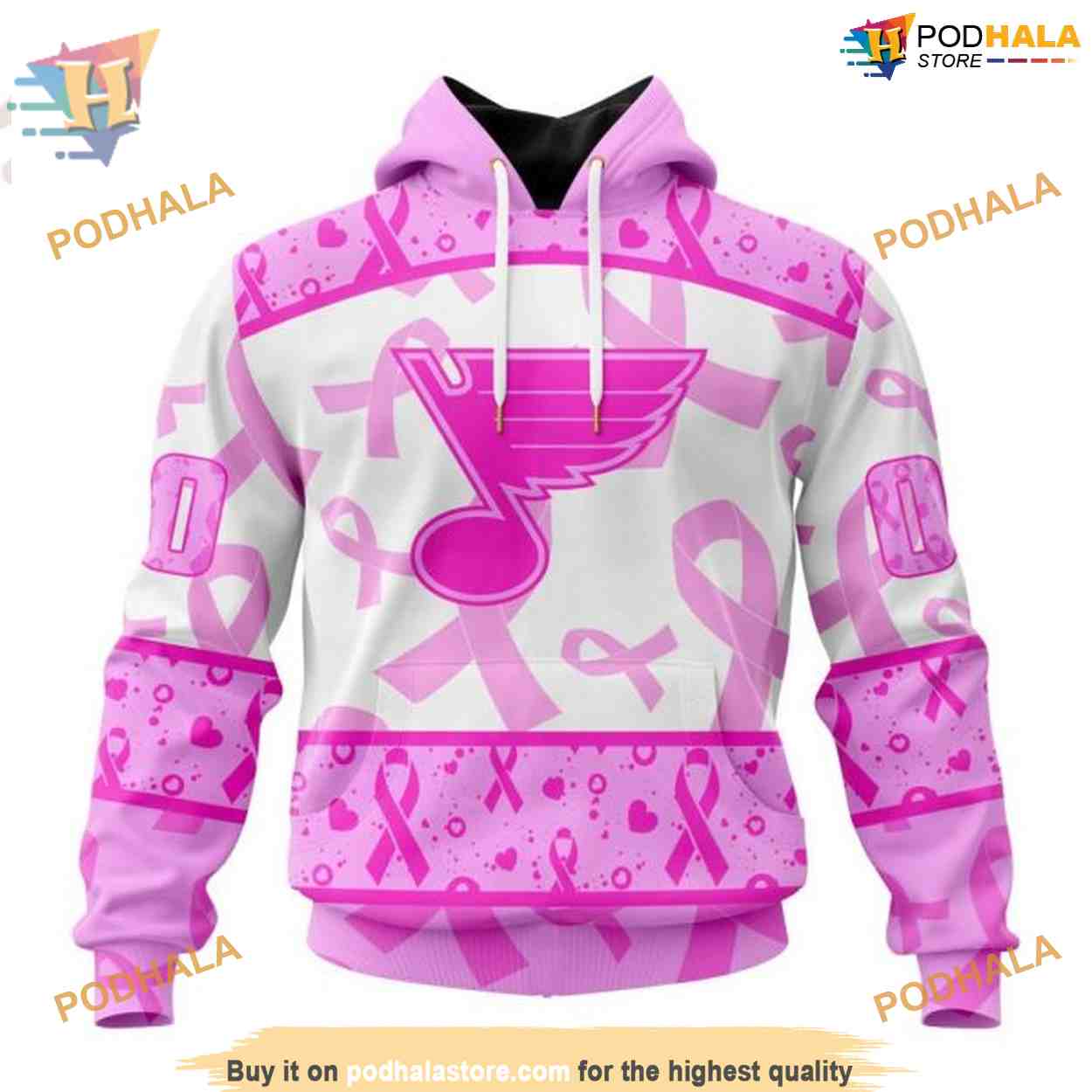 Custom Pink October Breast Cancer Awareness Month NHL St. Louis Blues Hoodie 3D Custom Pink October Breast Cancer Awareness Month NHL St. Louis Blues Hoodie 3D