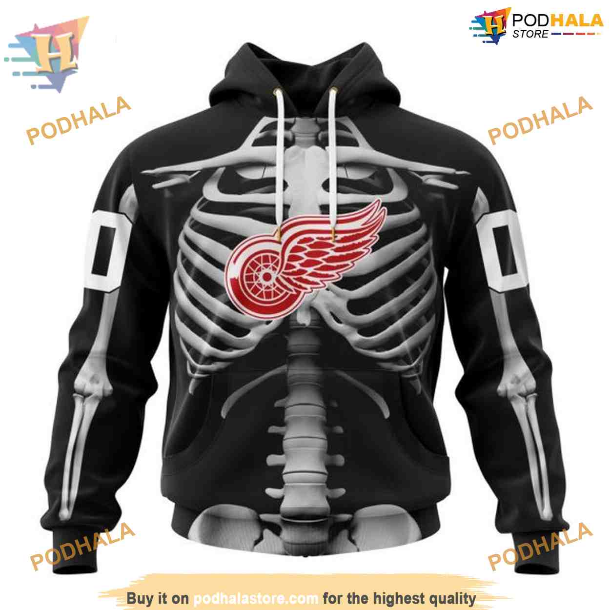 Custom Skeleton Costume For Halloween NHL Detroit Red Wings Hoodie 3D Custom Skeleton Costume For Halloween NHL Detroit Red Wings Hoodie 3D