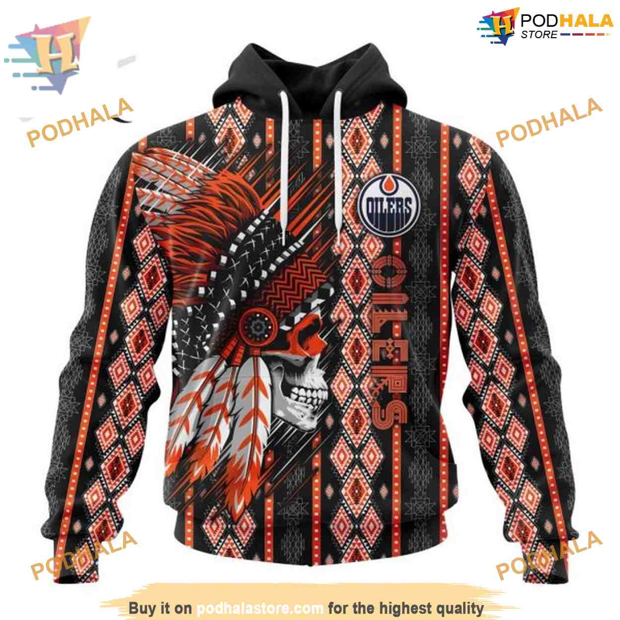 Custom Skull Native Design NHL Edmonton Oilers Hoodie 3D Custom Skull Native Design NHL Edmonton Oilers Hoodie 3D