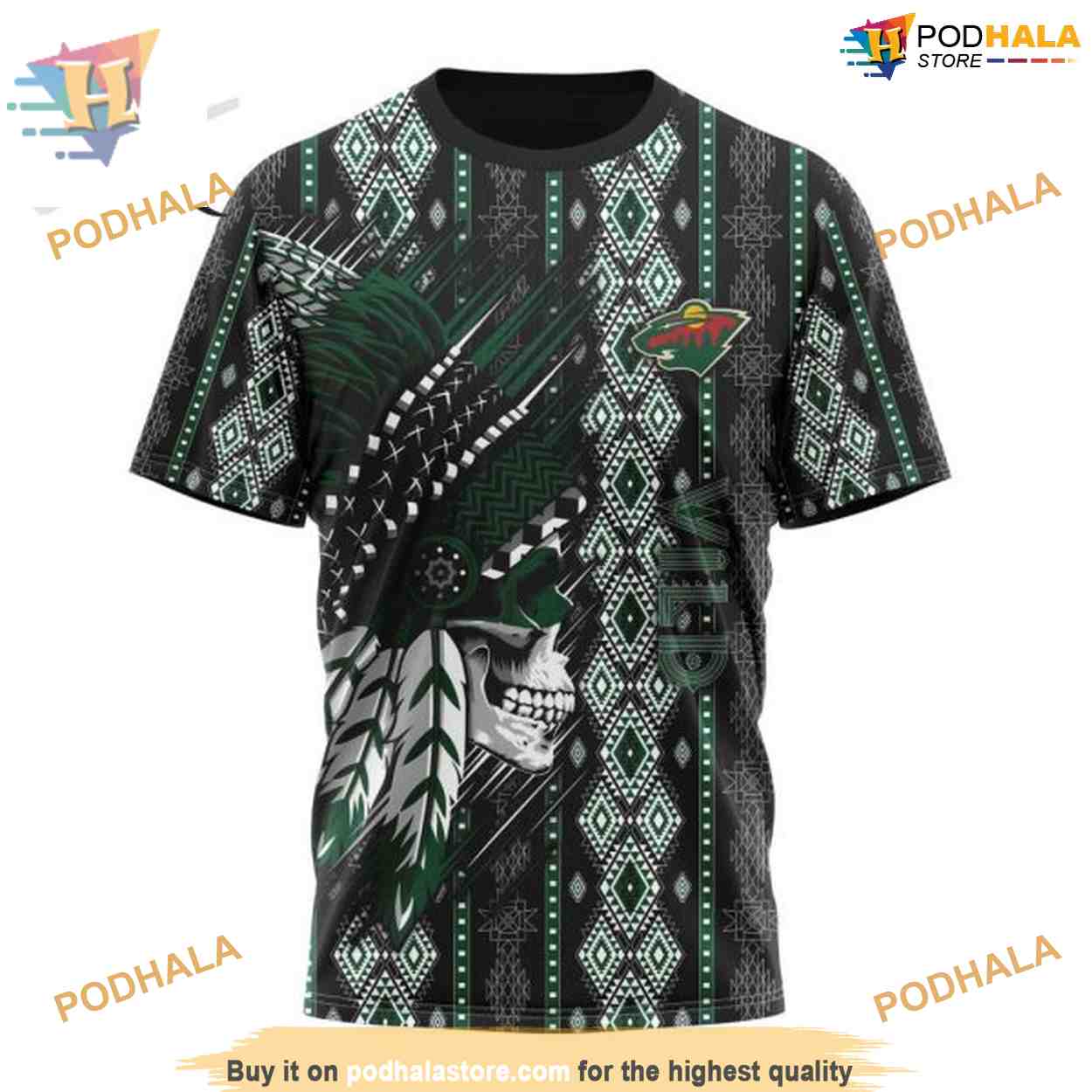 Custom Skull Native Design NHL Minnesota Wild Hoodie 3D Custom Skull Native Design NHL Minnesota Wild Hoodie 3D