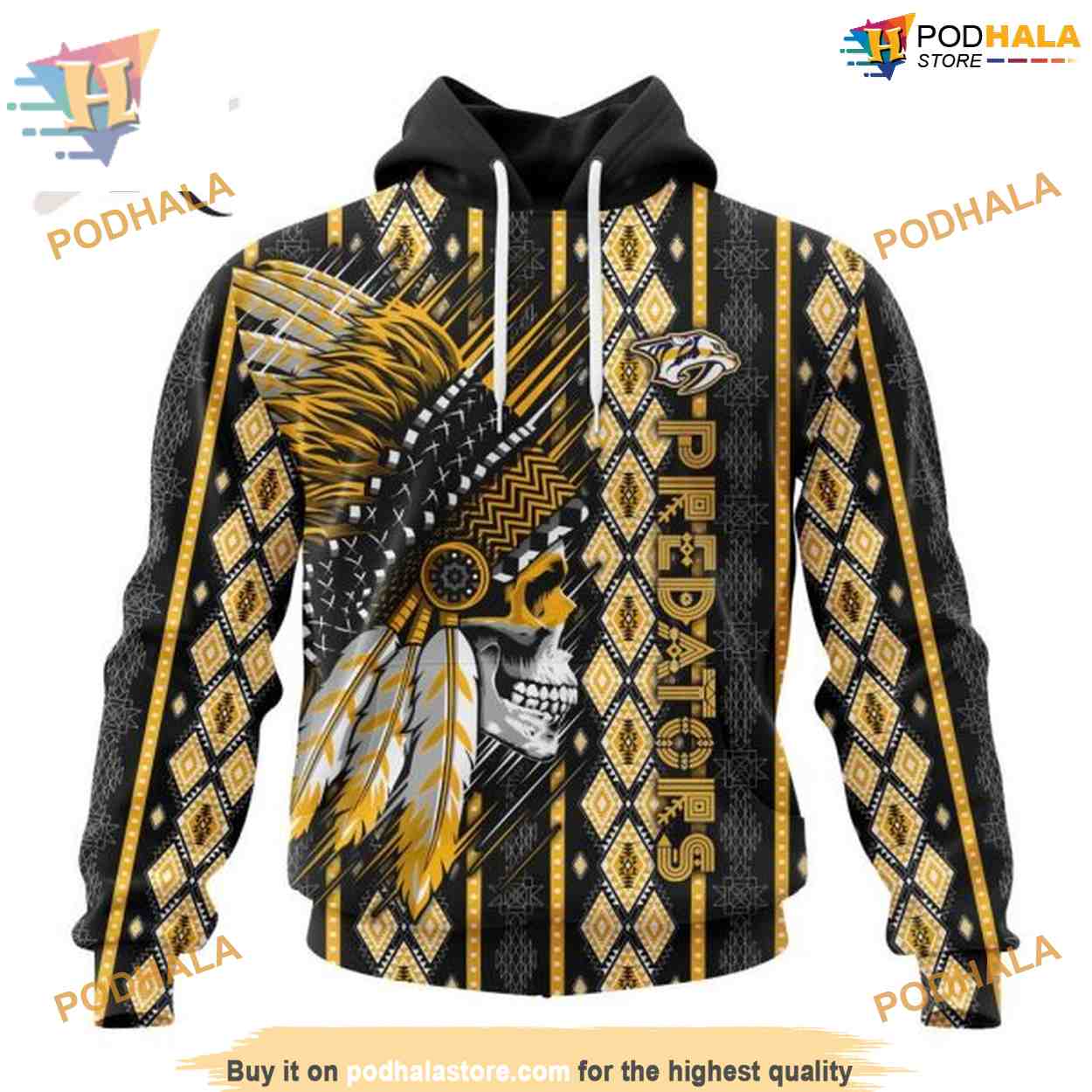 Custom Skull Native Design NHL Nashville Predators Hoodie 3D Custom Skull Native Design NHL Nashville Predators Hoodie 3D