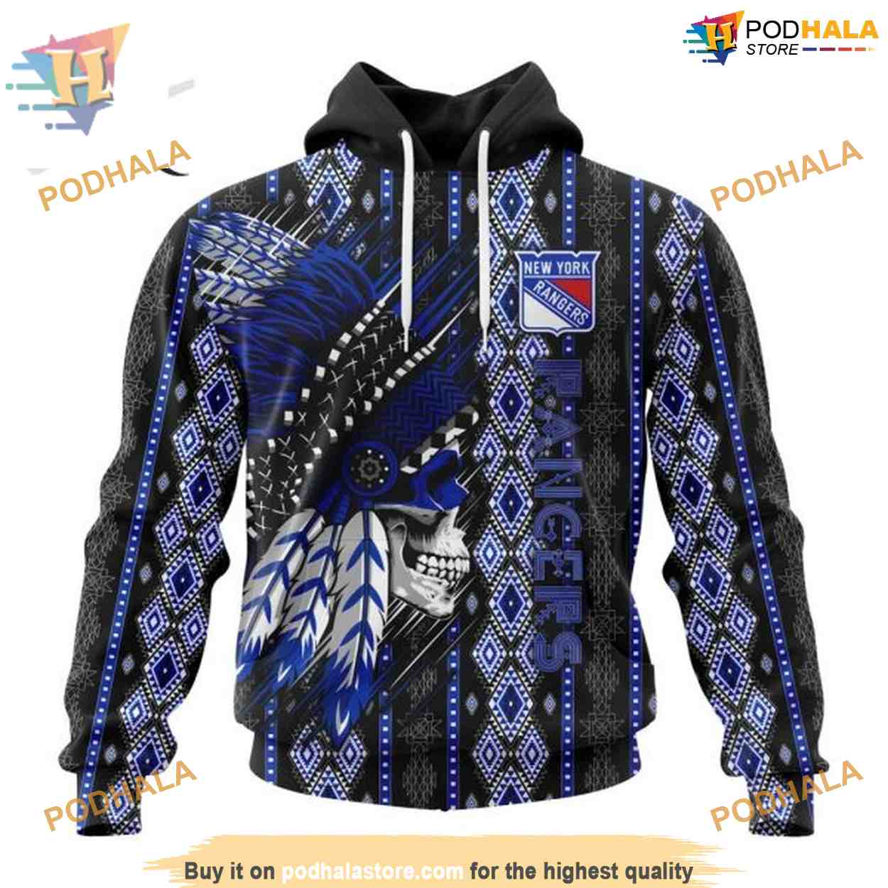 Custom Skull Native Design NHL New York Rangers Hoodie 3D Custom Skull Native Design NHL New York Rangers Hoodie 3D