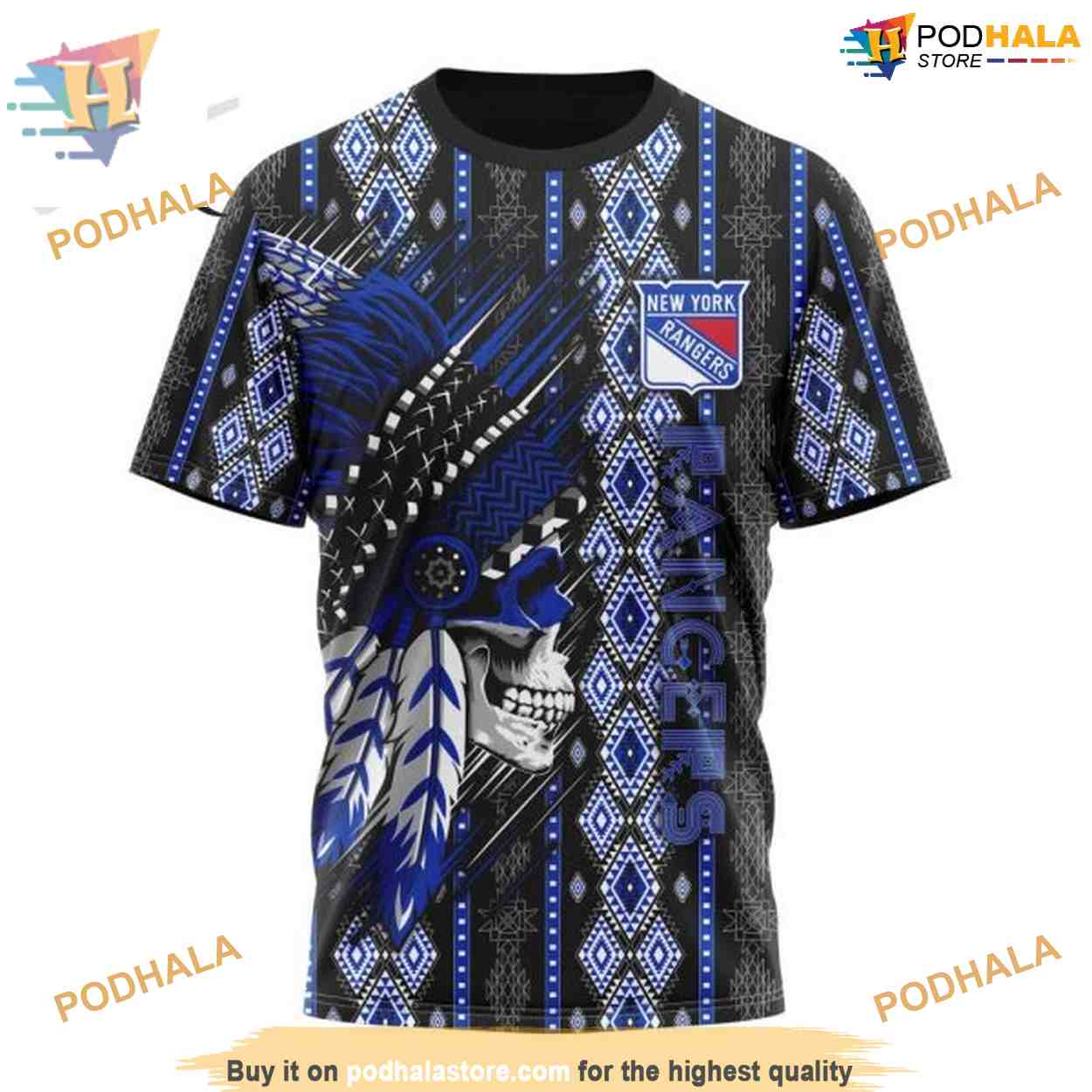 Custom Skull Native Design NHL New York Rangers Hoodie 3D Custom Skull Native Design NHL New York Rangers Hoodie 3D