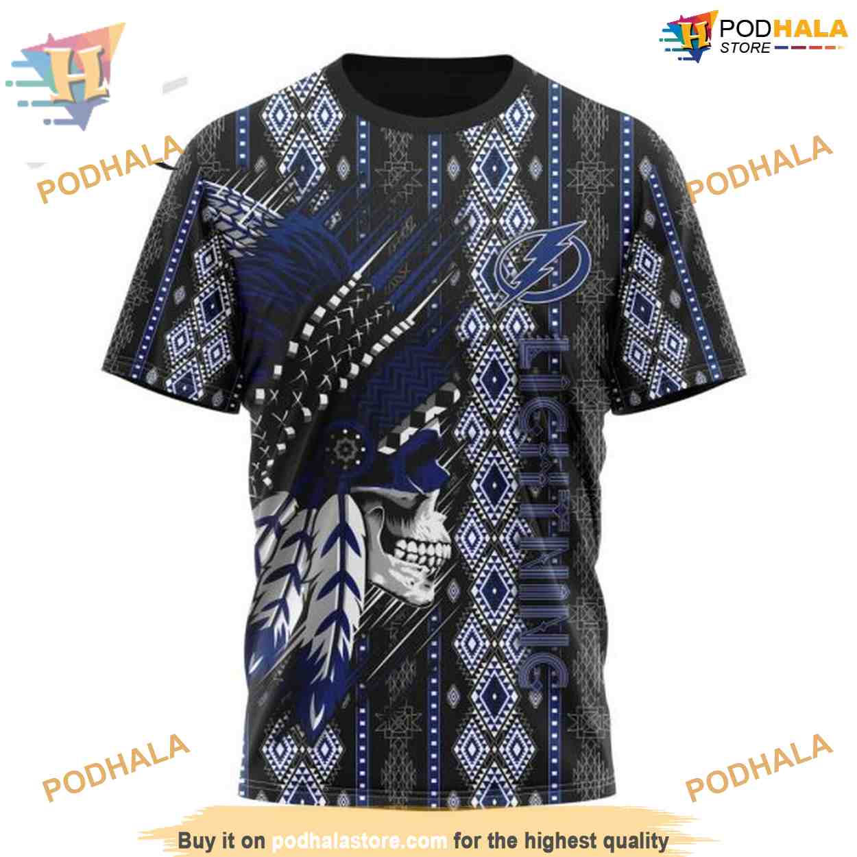 Custom Skull Native Design NHL Tampa Bay Lightning Hoodie 3D Custom Skull Native Design NHL Tampa Bay Lightning Hoodie 3D