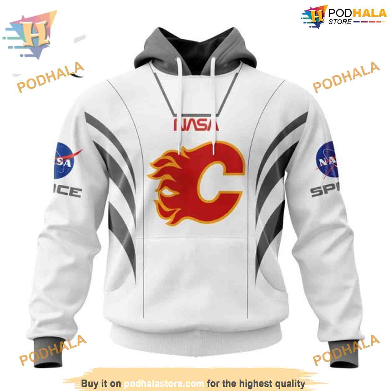 Custom Space Force NASA Astronaut Design NHL Calgary Flames Hoodie 3D Custom Space Force NASA Astronaut Design NHL Calgary Flames Hoodie 3D