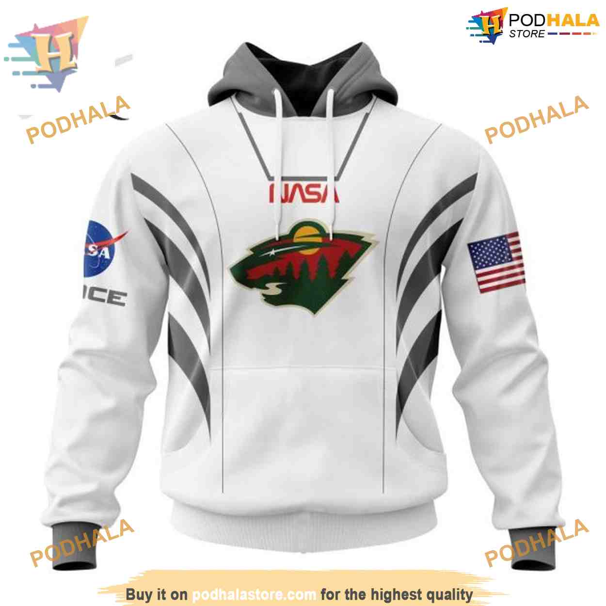 Custom Space Force NASA Astronaut Design NHL Minnesota Wild Hoodie 3D Custom Space Force NASA Astronaut Design NHL Minnesota Wild Hoodie 3D