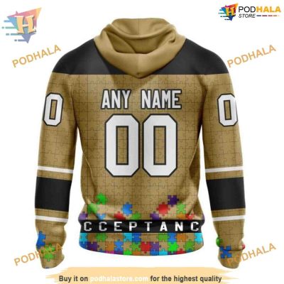 Custom Unisex Hockey Fights Against Autism NHL Vegas Golden Knights Hoodie 3D