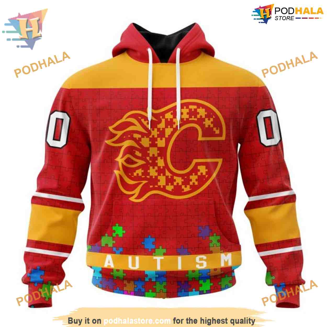 Custom Unisex Kits Hockey Fights Against Autism NHL Calgary Flames Hoodie 3D Custom Unisex Kits Hockey Fights Against Autism NHL Calgary Flames Hoodie 3D
