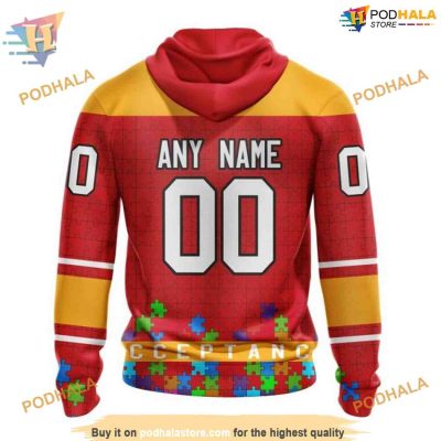 Custom Unisex Kits Hockey Fights Against Autism NHL Calgary Flames Hoodie 3D