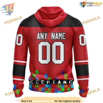 Custom Unisex Kits Hockey Fights Against Autism NHL Carolina Hurricanes Hoodie 3D