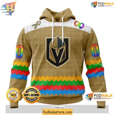 Custom Vegas Golden Knights Hoodie 3D, Puzzle Design NHL Fan Autism Clothing