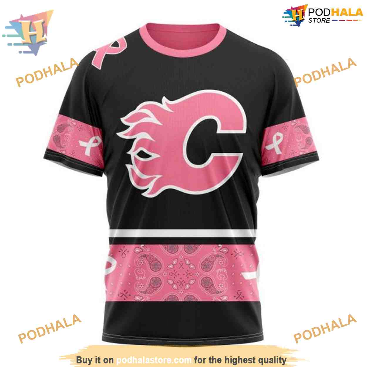 Custom WE WEAR PINK BREAST CANCER NHL Calgary Flames Hoodie 3D Sweatshirt Custom WE WEAR PINK BREAST CANCER NHL Calgary Flames Hoodie 3D Sweatshirt