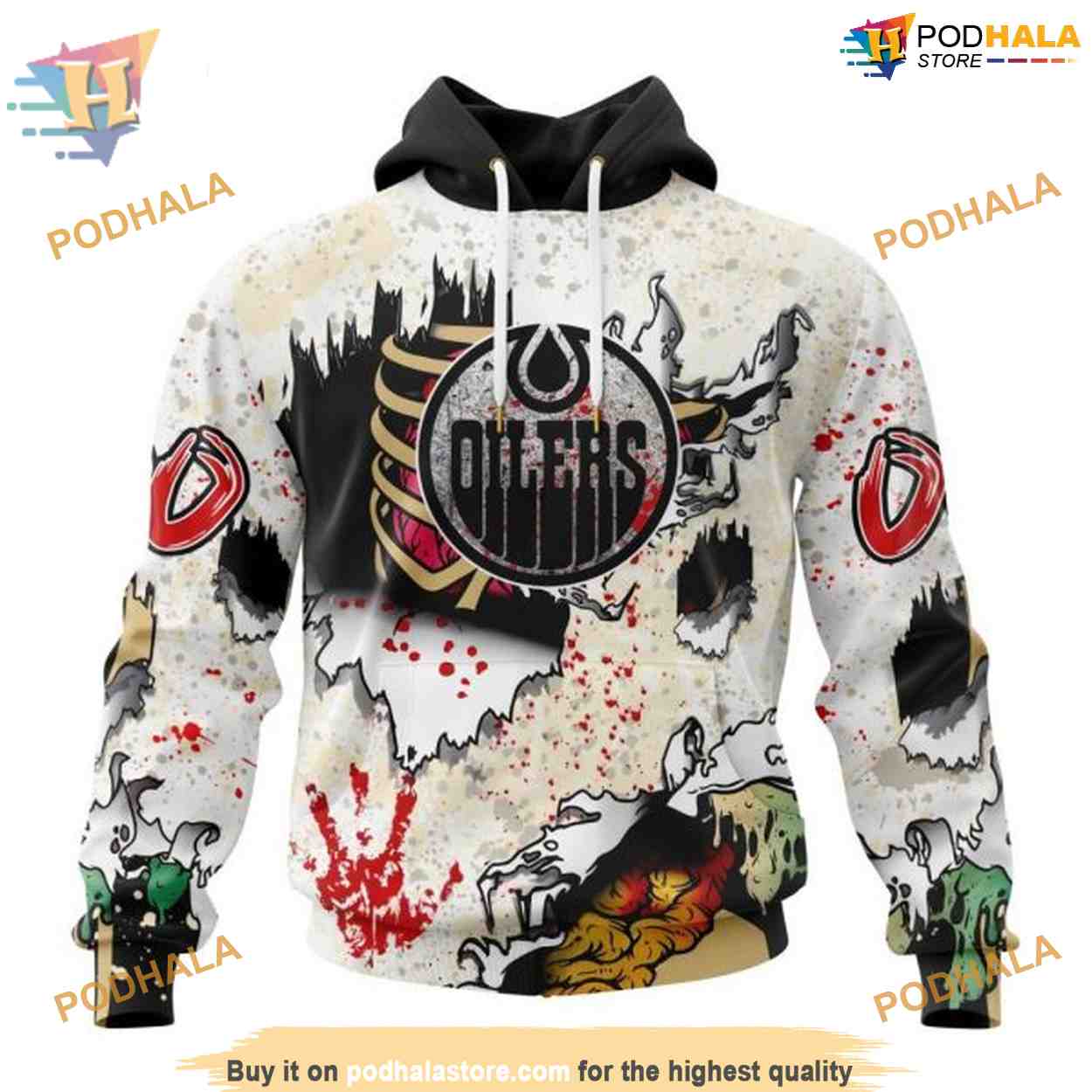 Custom Zombie Style For Halloween NHL Edmonton Oilers Hoodie 3D Custom Zombie Style For Halloween NHL Edmonton Oilers Hoodie 3D