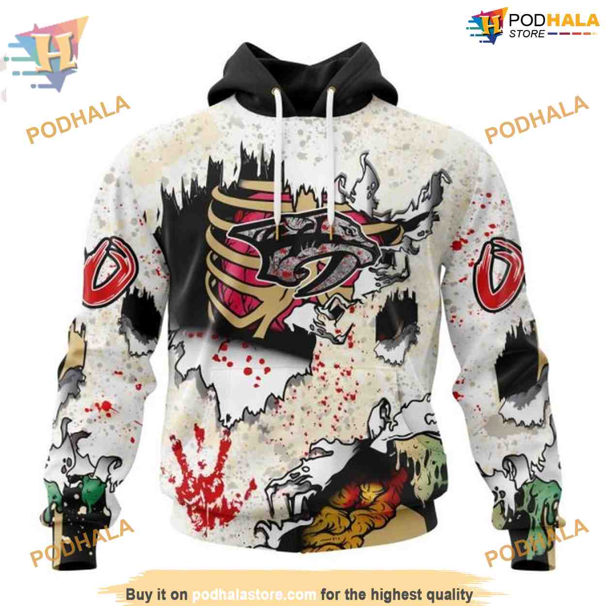 Custom Zombie Style For Halloween NHL Nashville Predators Hoodie 3D Custom Zombie Style For Halloween NHL Nashville Predators Hoodie 3D