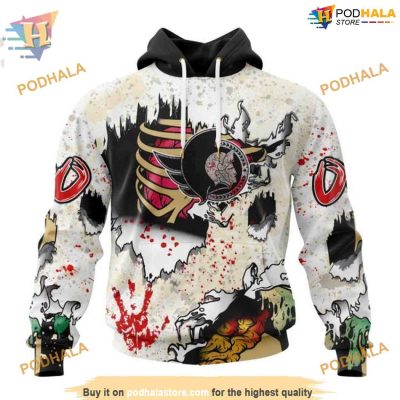 Custom Zombie Style For Halloween Nhl Ottawa Senators Hoodie 3D